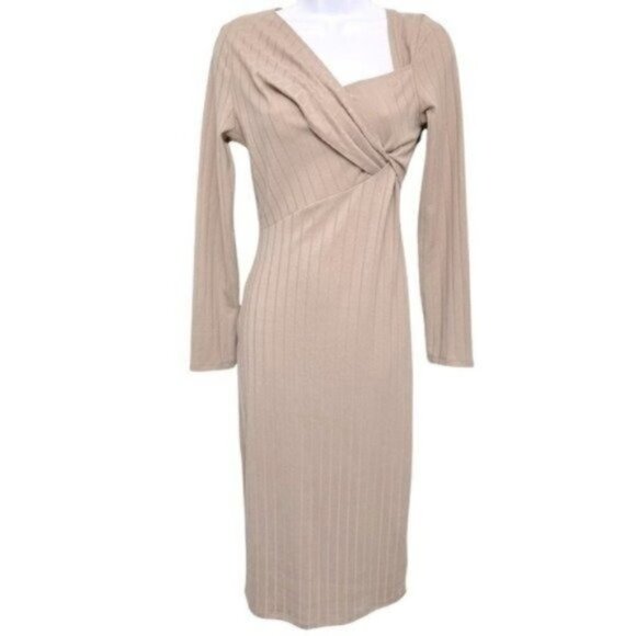 Revolve ASTR The Label Dress Long Sleeve Twist Front Dress In Oatmeal Size Small - Picture 2 of 9